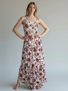 Jessica Simpson Cream with Pink Floral Print Maxi Dress New w/oTag